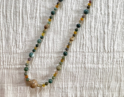 Golden Brass & Natural Gemstone Necklace - “Ethnic”