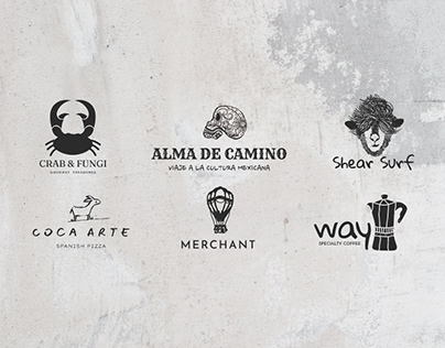 portfolio of illustrative logos (travel, restaurants)
