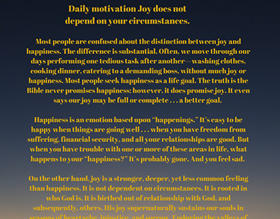 Joy does not depend on your circumstances. Motivation.