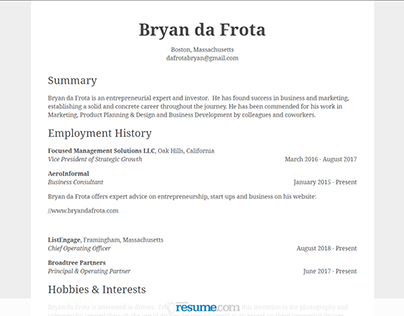 Resume.com - Bryan da Frota