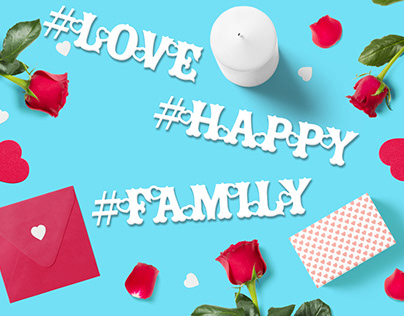Hashtags for wedding day. Love, Happy, Family.