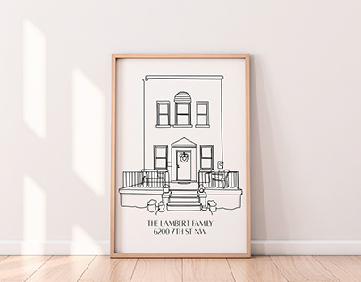 Personalised house portrait line drawing print