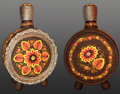 Decorative painting on wooden bottles