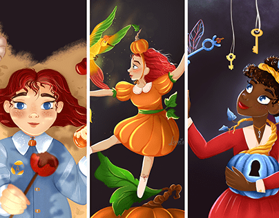 Character design. Pumpkin fairies and Autumn.