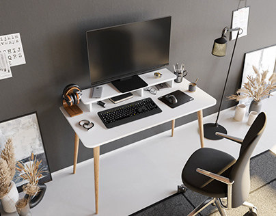 3D Visualization, "Office Desk with Screen Riser"