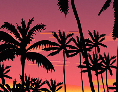 illustration of sunset with palms