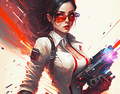 A futuristic scientist girl, holding a laser gun.