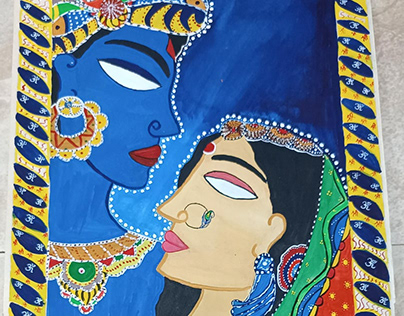 Radha Krishna Madhubani painting