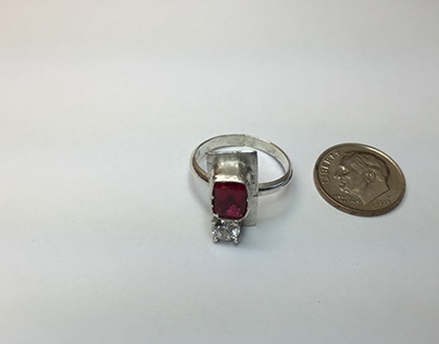 Exclamation Point Ruby and Cubic Zirconia Sterling Ring