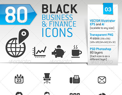 80 Black Business and Finance Icons