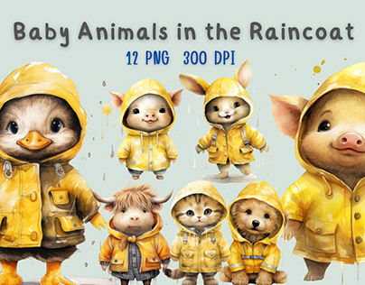 Baby animals in the raincoat