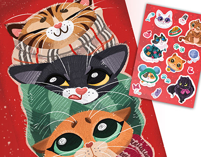 Cats in Blankets + Sticker Pack