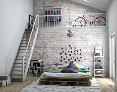 3D render of loft bedroom