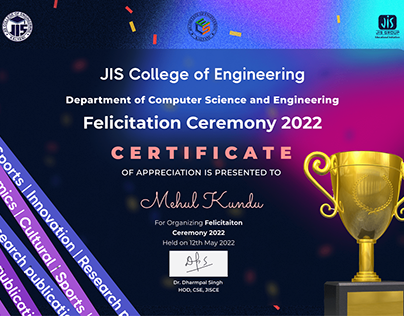 Felicitation Ceremony Poster and Certificate
