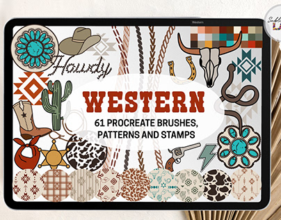Western Procreate set of brushes, stamps and patterns