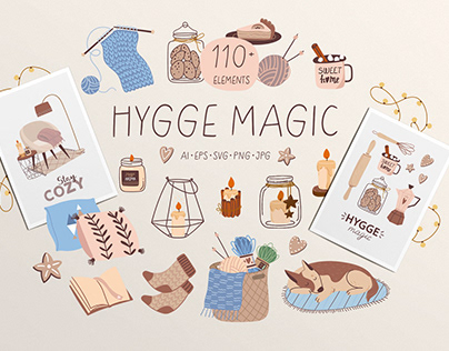 Hygge magic. Cozy clipart collection