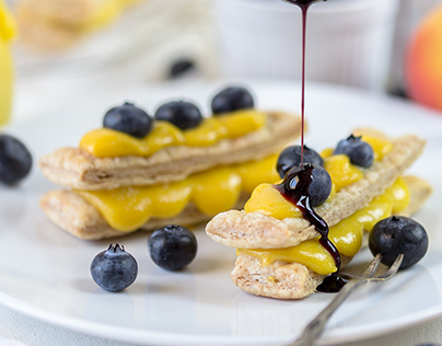Homemade Peach Curd and Fresh Blueberries Mille Feuille