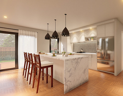 Kitchen & Living Interior Render