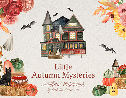 Little Autumn Mysteries Halloween Watercolor Clipart