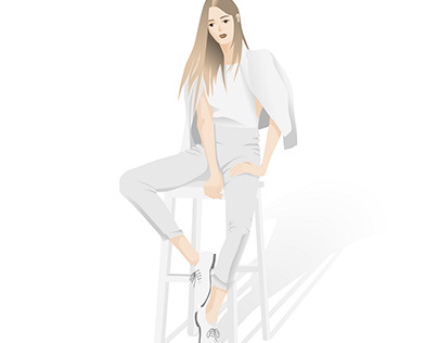 Fashion girl in white suit in flat style.