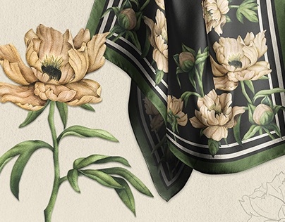 Vintage Peonies | Silk scarf design