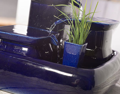 Cat fountain with cat grass