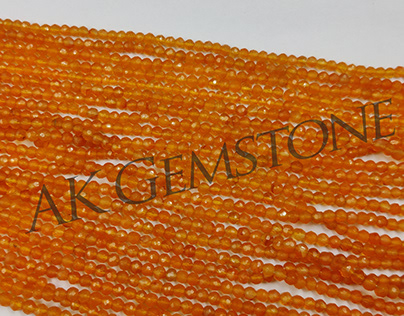 Natural Orange Carnelian Faceted Round Gemstone Beads