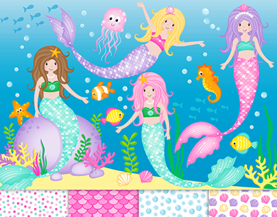 Mermaid clip art, Mermaids, Under The Sea, Ocean, Fish