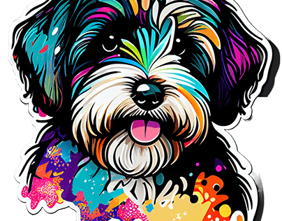 Lively Canine Sketch A Colorful of a Dog Sticking