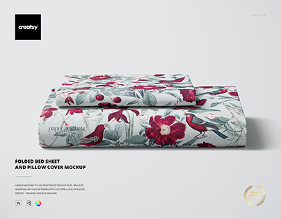 Folded Bed Sheet and Pillow Cover Mockup