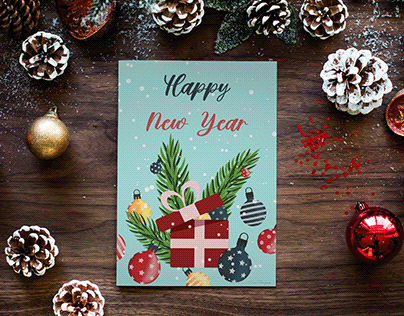 Graphic design of a New Year postcard