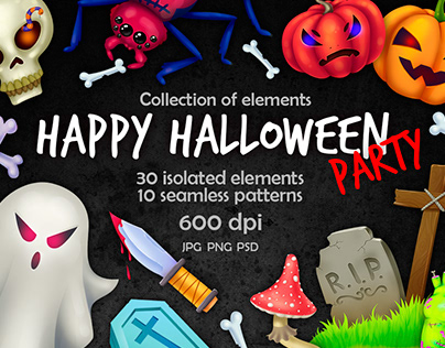 Happy Halloween Party. Set of digital elements.