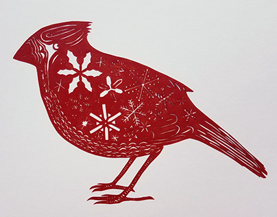 Paper cut Cardinal Greeting Card Design