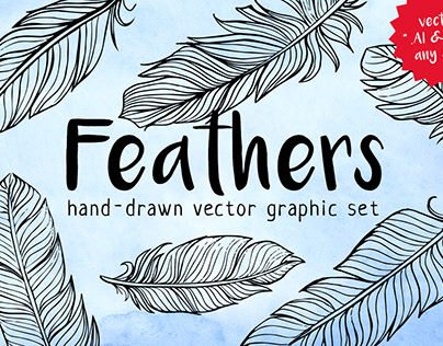 Feathers: hand-drawn vector grafic set