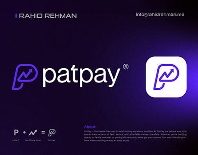 PatPay - Money Transfer Company Logo. Letter P + Arrow