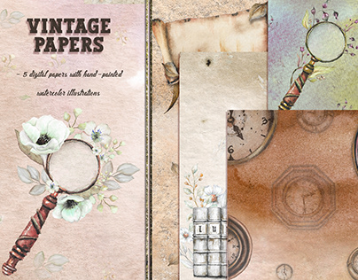 Vintage Papers with Watercolor Illustrations