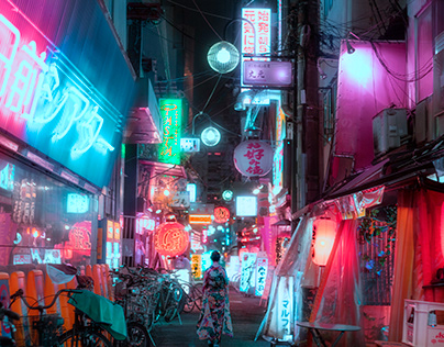 Osaka Cyberpunk street at night