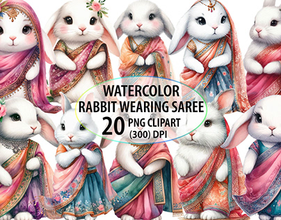 Easter Rabbit Wearing Saree Clipart