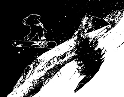 Silhouette of snowboarder jumping