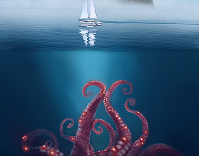 photo manipulation- giant octopus under the boat