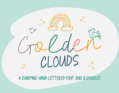 Golden Clouds Font Duo & Doodles
