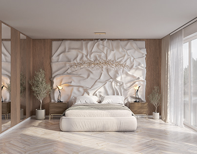 Light, cozy bedroom in warm colors of 20 m²