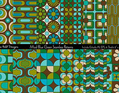Mod Blue & Green Seamless Patterns