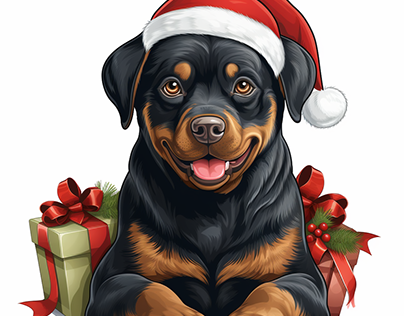 Rottweiler dog happy Santa