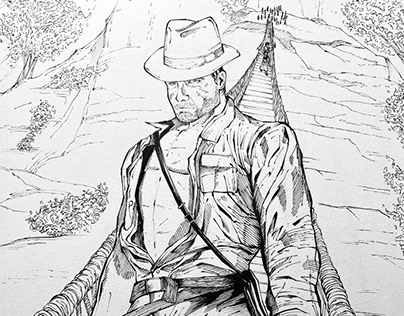 Indiana Jones Pen and Ink Drawing from Temple of Doom