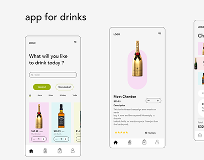 UI design shots of a drink delivery app