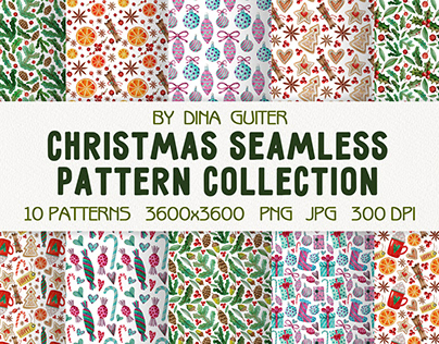 COZY CHRISTMAS WATERCOLOR SEAMLESS PATTERN COLLECTION