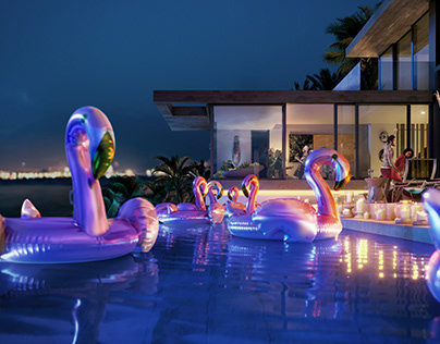Party House with Flamingo Pool
