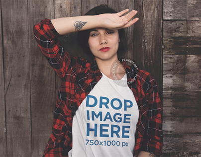 T-Shirt Mockup! Grungy Woman Leaning on a Wooden Wall
