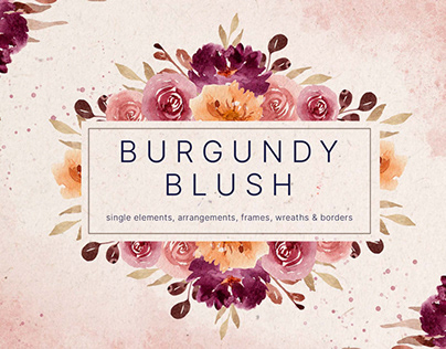 Burgundy Blush Watercolor Design Elements